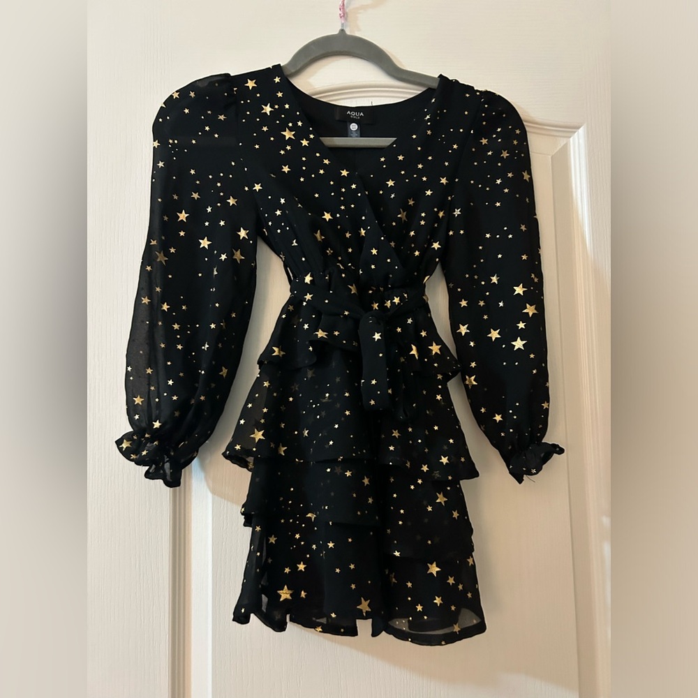 Aqua Girls Star Gold Black Dress Size 4/5